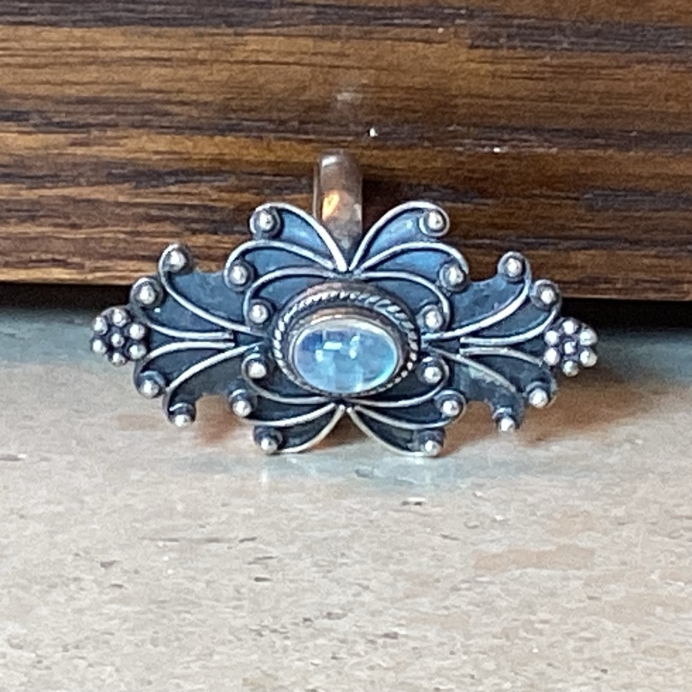 STERLING SILVER 925 BLUE LABRADORITE DETAILED RING SIZE 6 1/2 STATEMENT PIECE - Picture 6 of 7